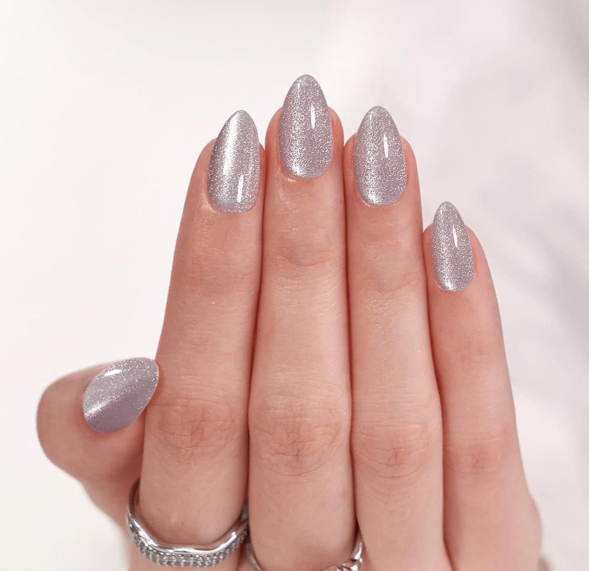 Silver Grey press-on nails by Happy Fingers